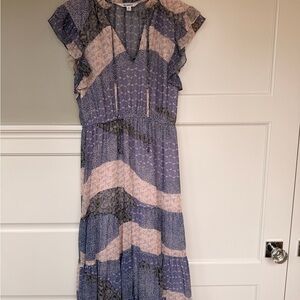 Elegant Blue and Pink Patterned Dress